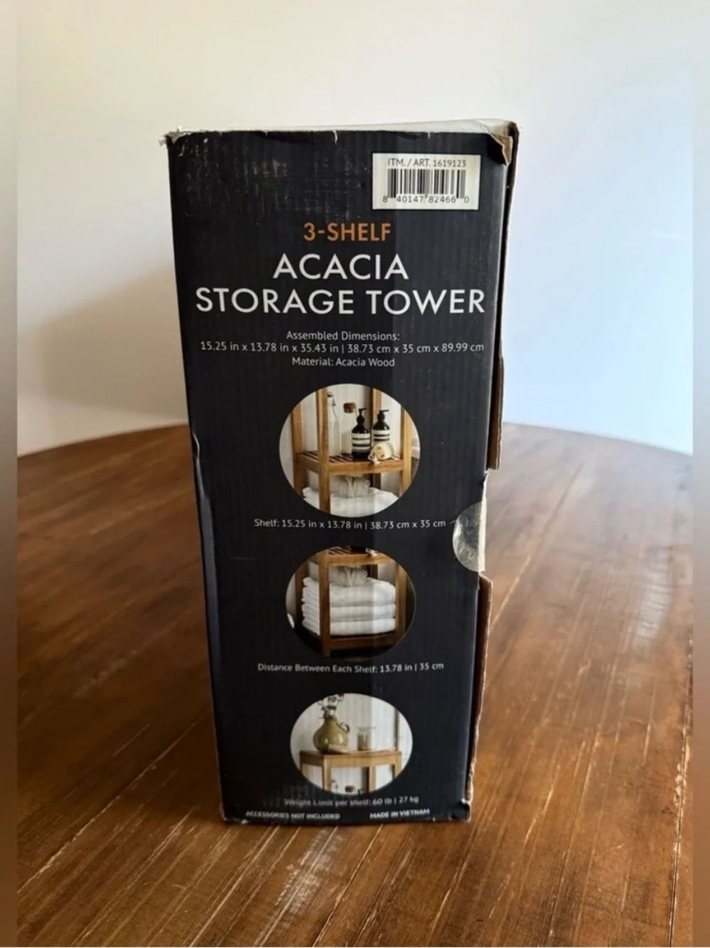 Mesa 3 Tier Acacia Storage Tower Wooden Bathroom Shelf - Natural Brown Brand New